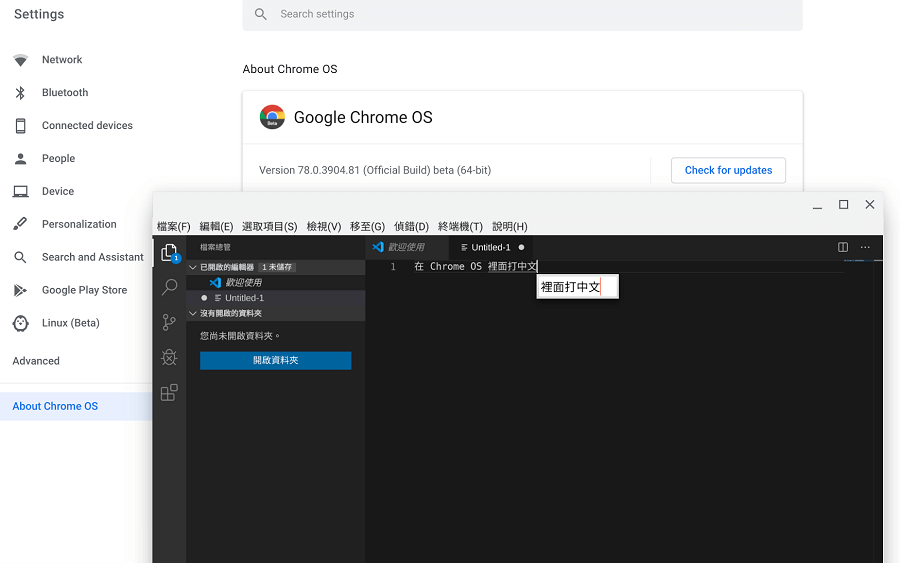 在 Chromebook 上安裝 VS Code + 中文輸入法